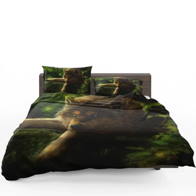 Wolf with Heterochromia Mystical Aura Bedding Set