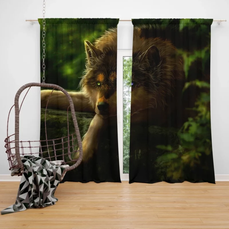 Wolf with Heterochromia Mystical Aura Curtain