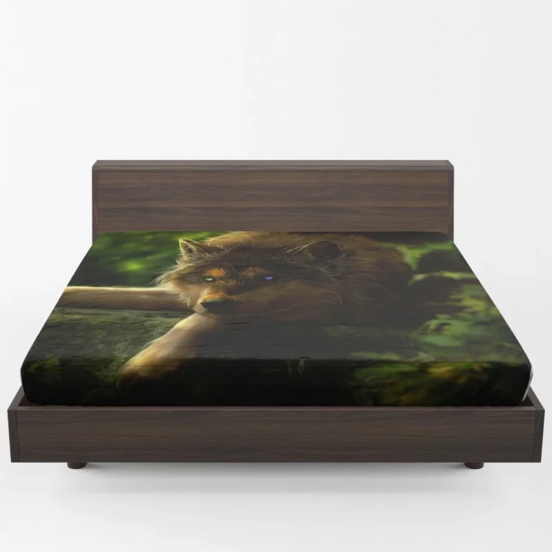 Wolf with Heterochromia Mystical Aura Fitted Sheet