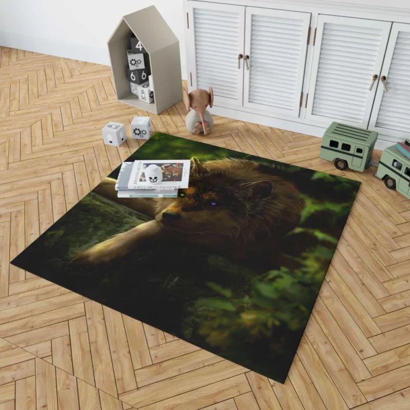 Wolf with Heterochromia Mystical Aura Rug 1