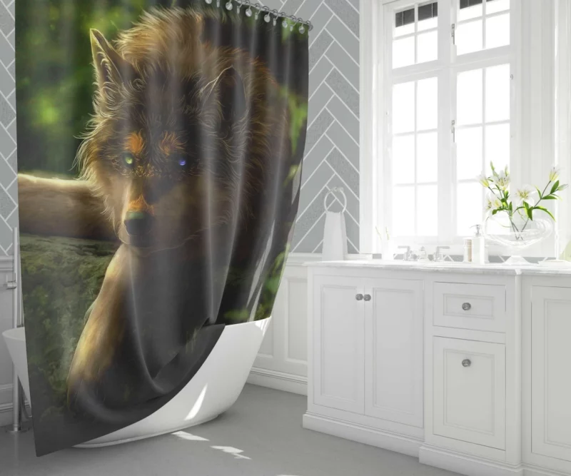 Wolf with Heterochromia Mystical Aura Shower Curtain 1