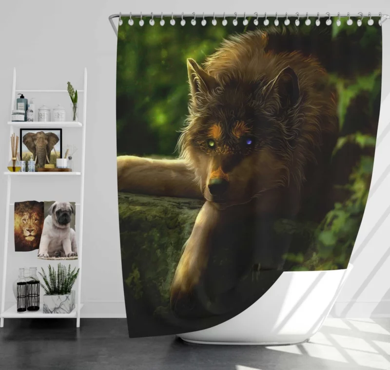 Wolf with Heterochromia Mystical Aura Shower Curtain