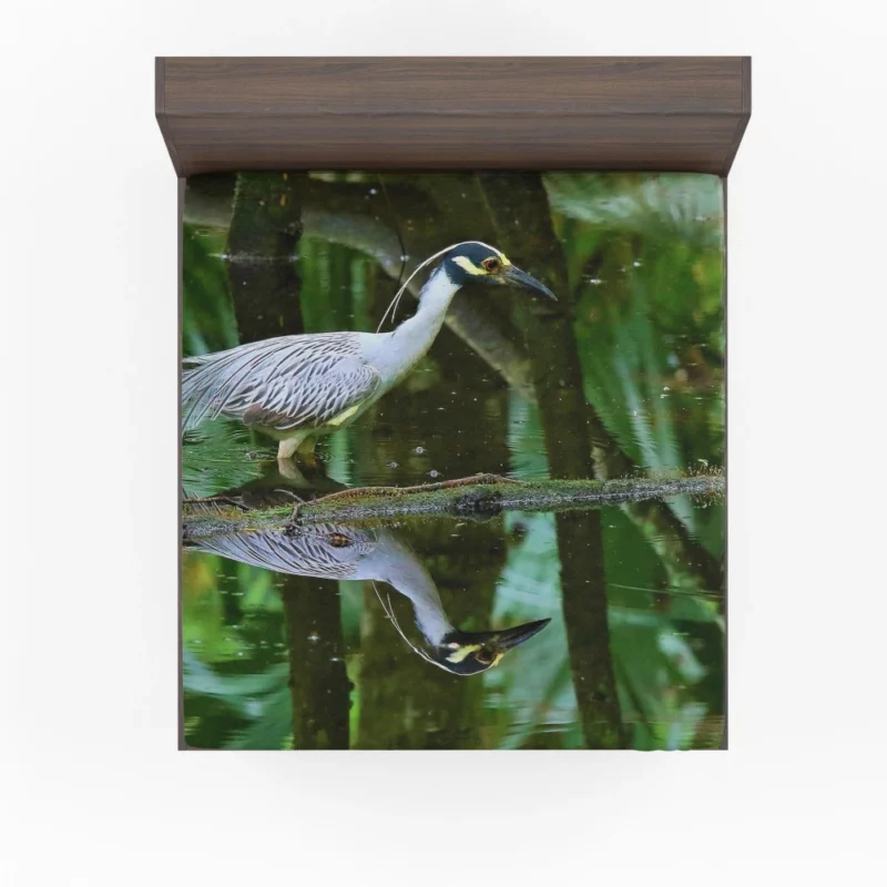 Yellow-Crowned Heron Reflection Waterside Beauty Fitted Sheet 1