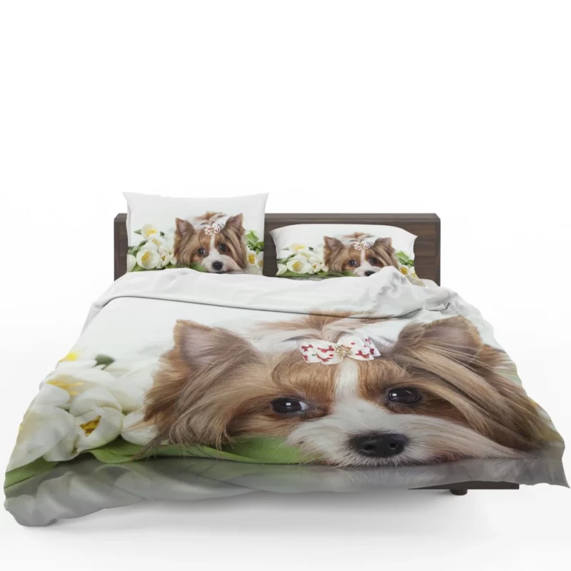 Yorkshire Terrier Amidst Tulips Floral Play Bedding Set