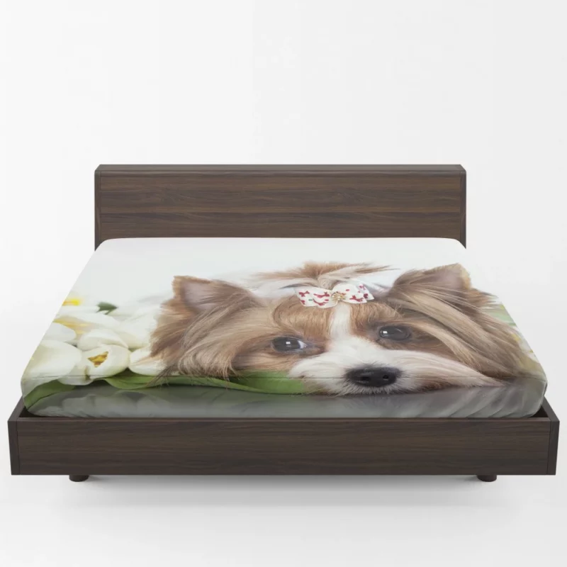 Yorkshire Terrier Amidst Tulips Floral Play Fitted Sheet