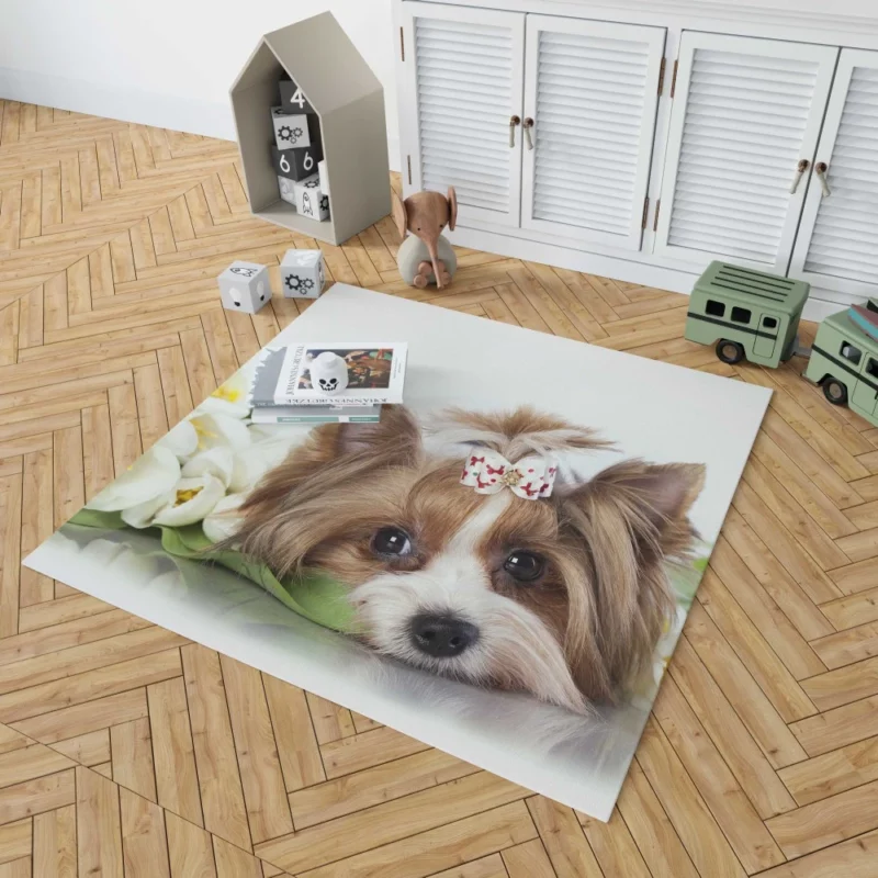 Yorkshire Terrier Amidst Tulips Floral Play Rug 1