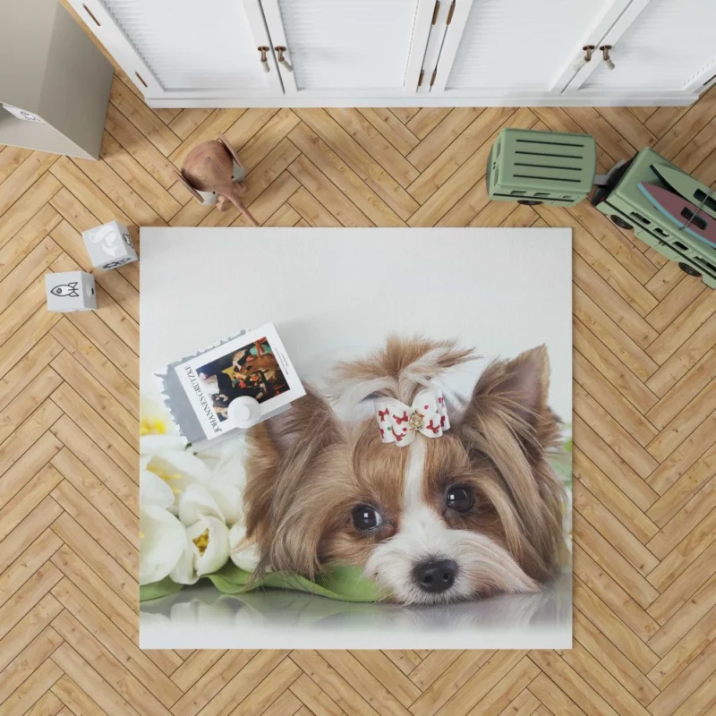 Yorkshire Terrier Amidst Tulips Floral Play Rug