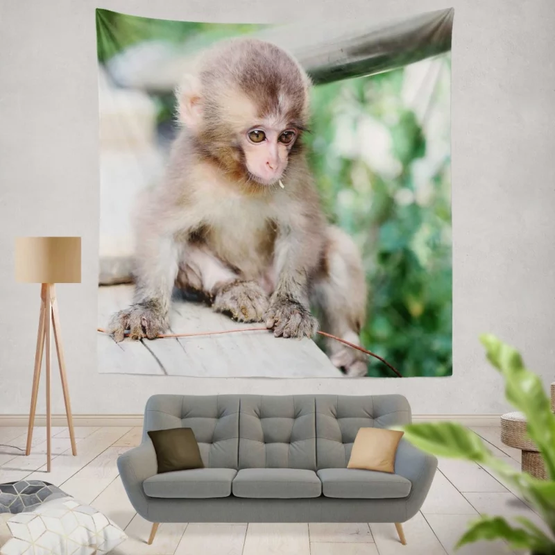 Adorable Monkey Playful Antics Wall Hanging Tapestry