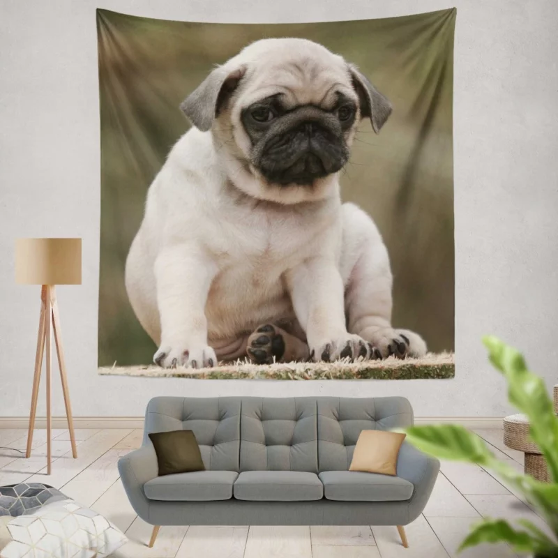 Adorable Play Pug Antics Wall Hanging Tapestry