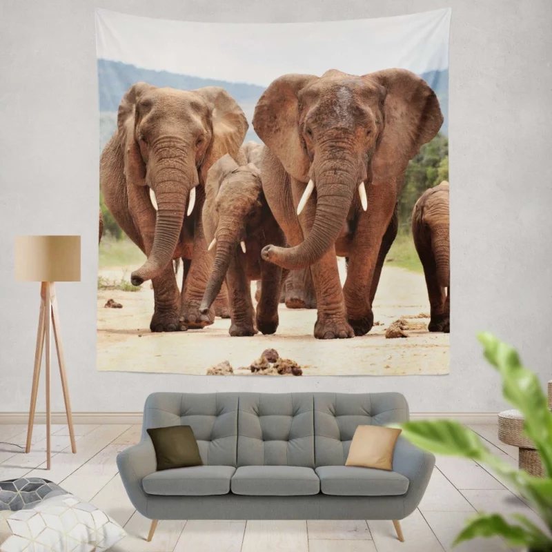 African Elephant Family Wall Hanging Tapestry