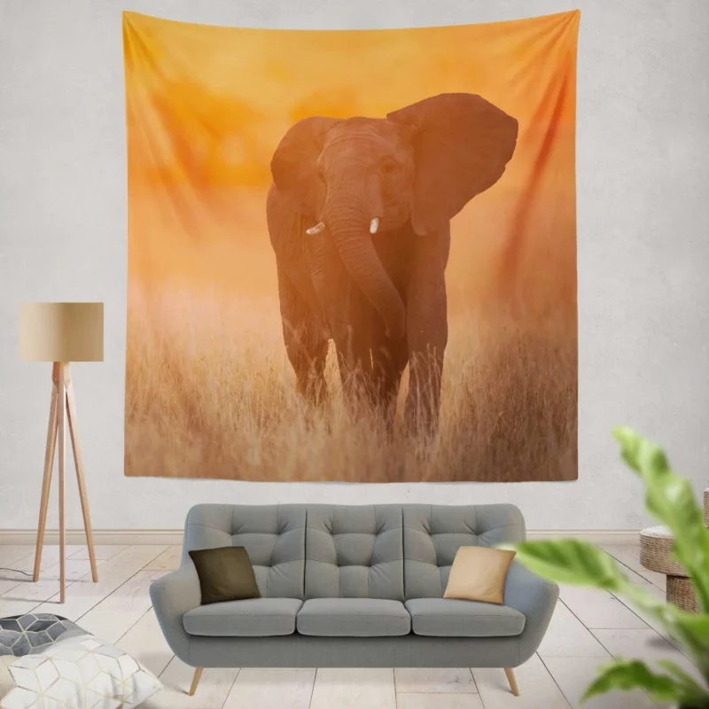 African Elephant Sunset Grace Wall Hanging Tapestry