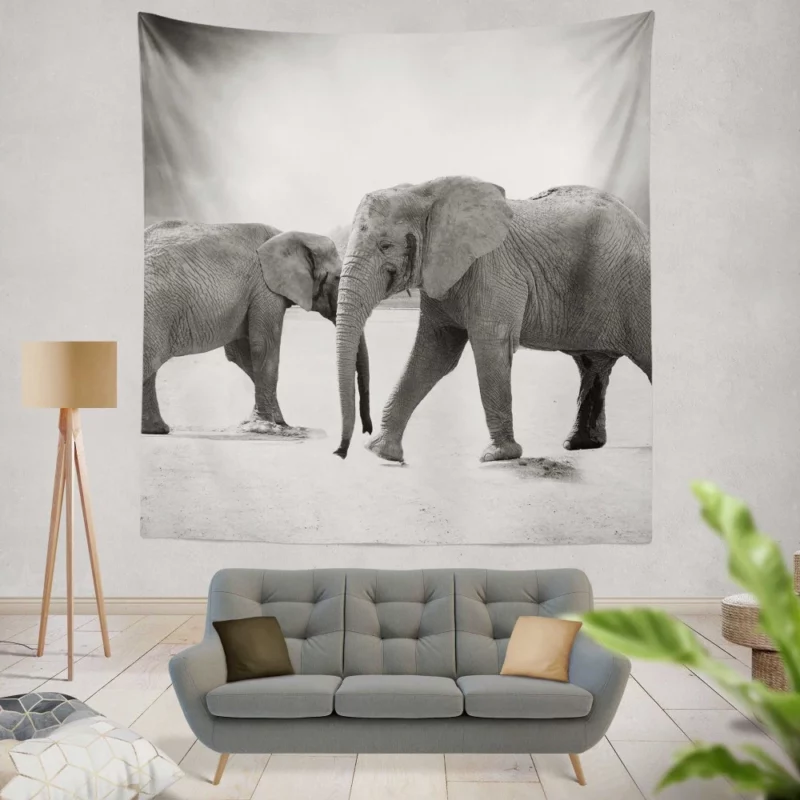 African Elephant in Monochrome Enigmatic Grace Wall Hanging Tapestry