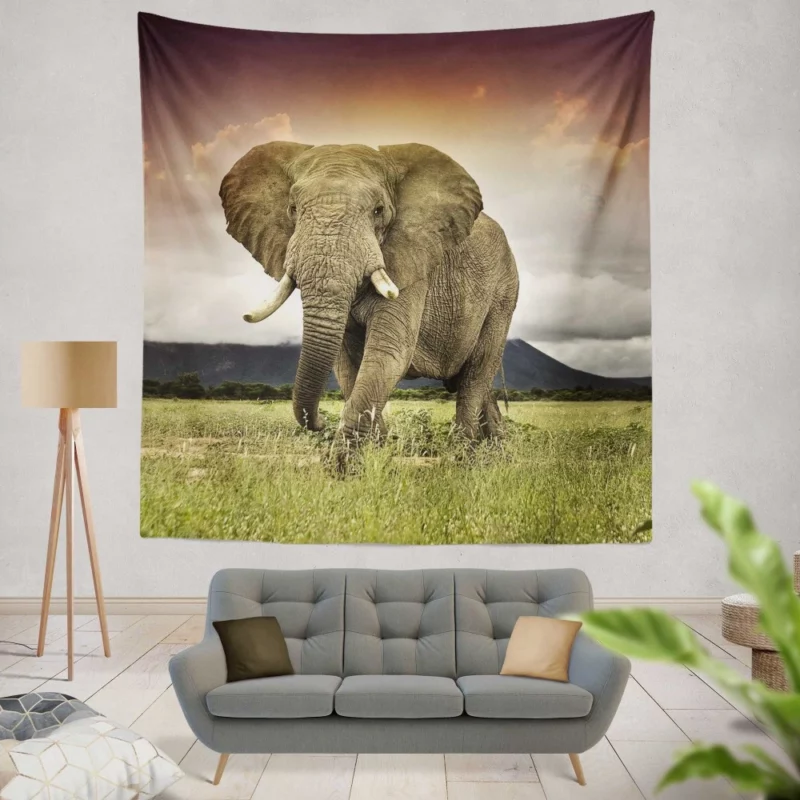 African Elephant in Savannah Majestic Wildlife Wall Hanging Tapestry