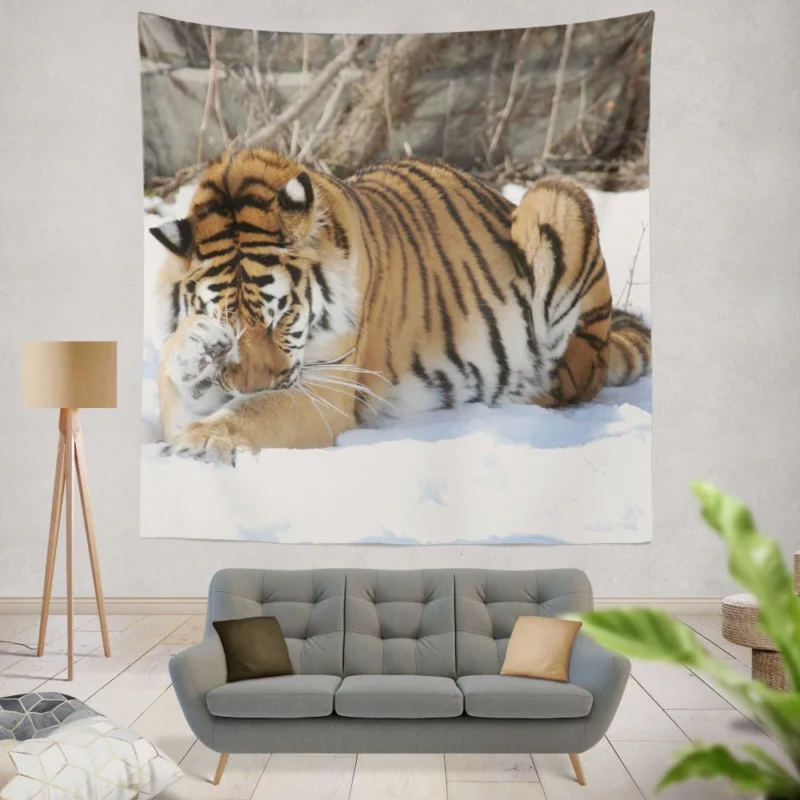 Amur Tiger Snowy Majesty Wilderness Gaze Wall Hanging Tapestry