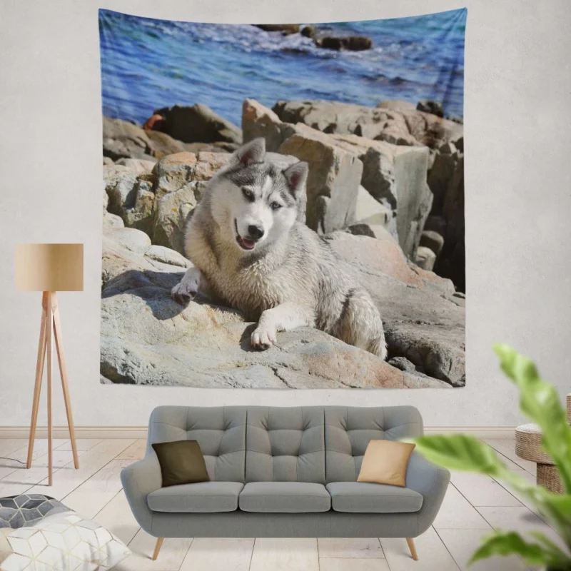 Arctic Husky Frosty Adventures Wall Hanging Tapestry