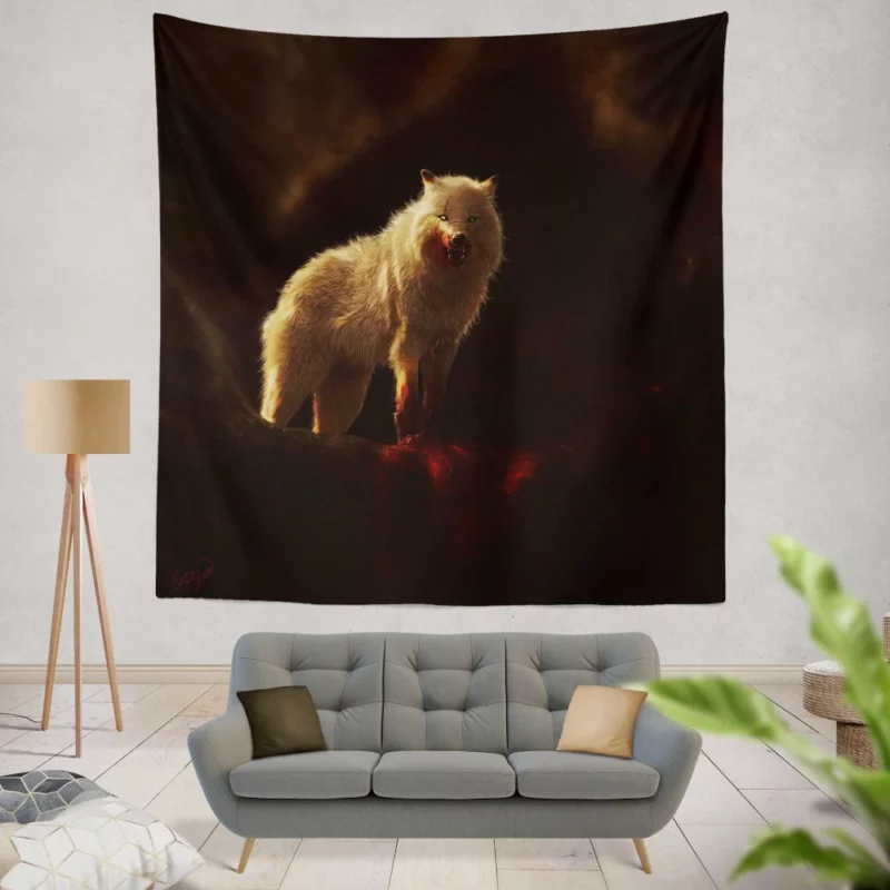 Arctic Wolf Aggressive Predator in Digital Art Wall Hanging Tapestry