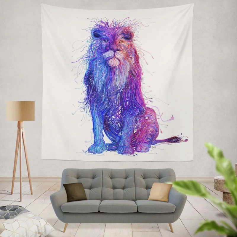 Artistic Lion Enigmatic Wilderness Wall Hanging Tapestry