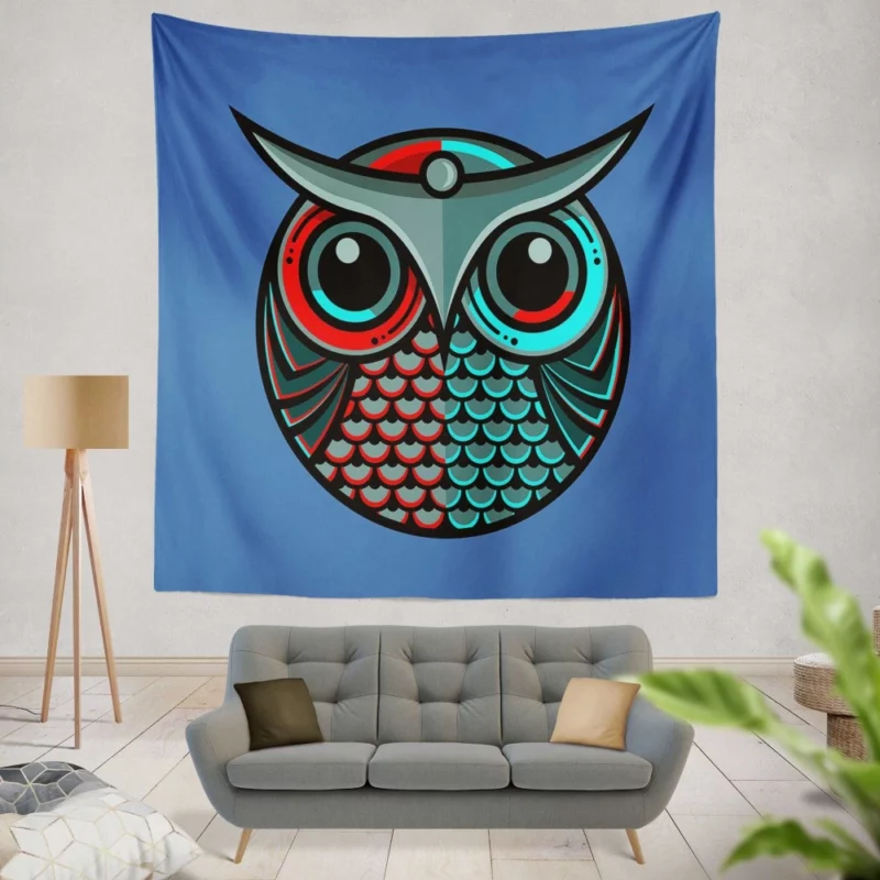 Artistic Owl Minimalist Avian Portrait Wall Hanging Tapestry