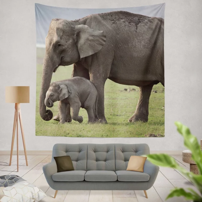 Asian Elephant Playful Baby Charm Wall Hanging Tapestry