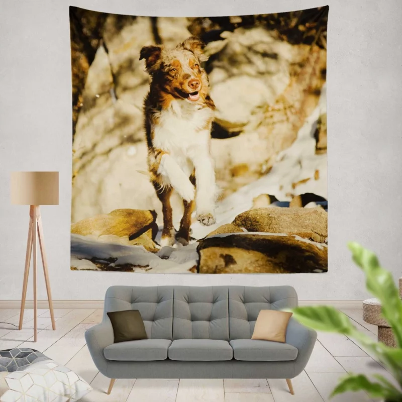 Aussie Puppy Snowy Profile Portrait Wall Hanging Tapestry