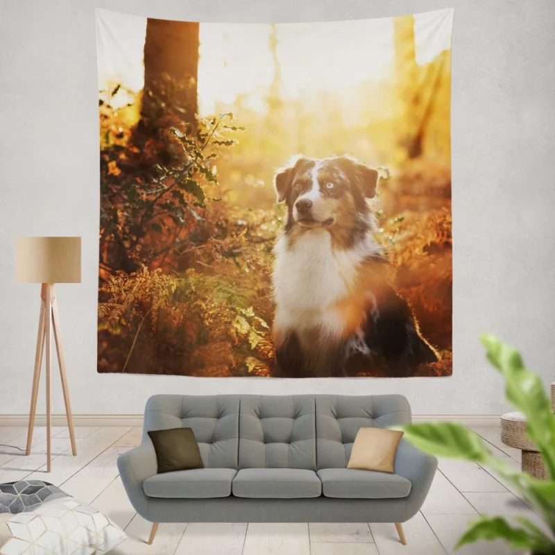 Aussie Shepherd Fall Adventure Energetic Play Wall Hanging Tapestry