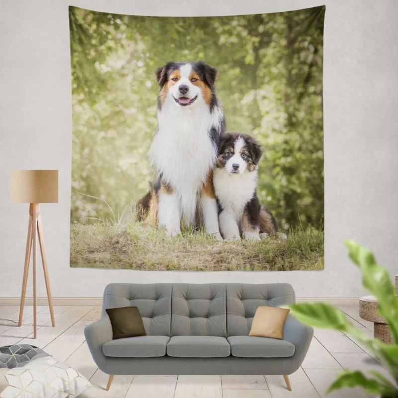 Aussie Shepherd Father and Son Bonding Duo Wall Hanging Tapestry