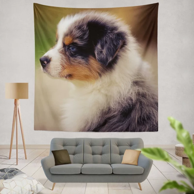 Aussie Shepherd Playful Antics Fuzzball Fun Wall Hanging Tapestry