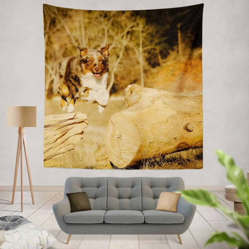 Australian Shepherd Dogs in Wild Motion Wall Hanging Tapestry