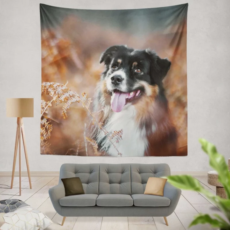 Australian Shepherd Fall Adventure Wall Hanging Tapestry