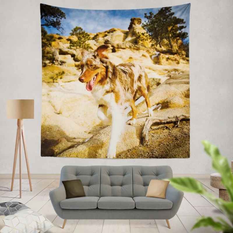 Australian Shepherd Mountain Run Wall Hanging Tapestry