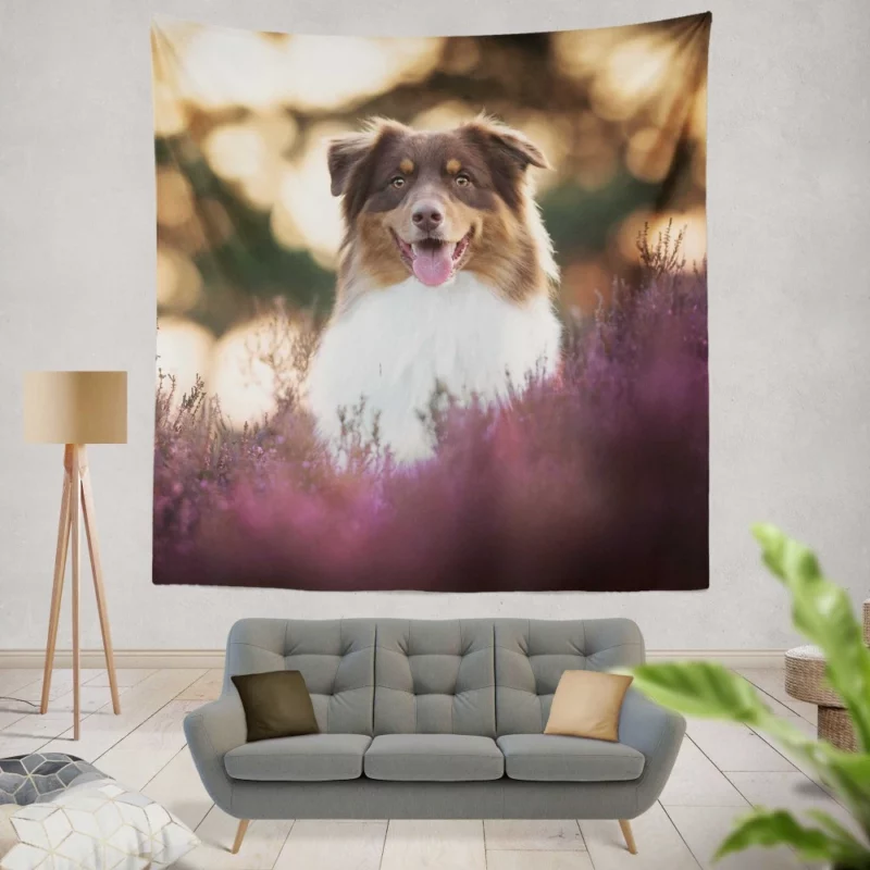 Australian Shepherd Playful Lavender Moments Wall Hanging Tapestry