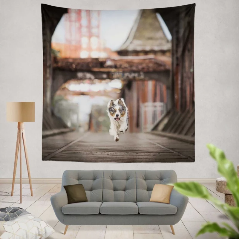 Australian Shepherd Puppy by Golden Gate Bridge Wall Hanging Tapestry