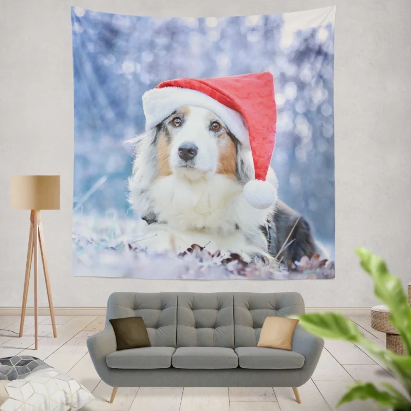 Australian Shepherd Santa Hat Style Wall Hanging Tapestry