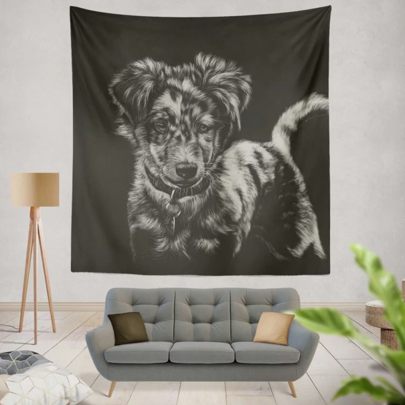 Australian Shepherd in Monochrome Canine Beauty Wall Hanging Tapestry