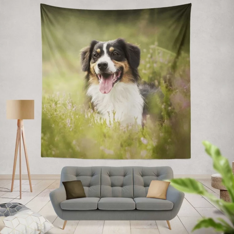 Australian Shepherd in Nature Blur Wall Hanging Tapestry