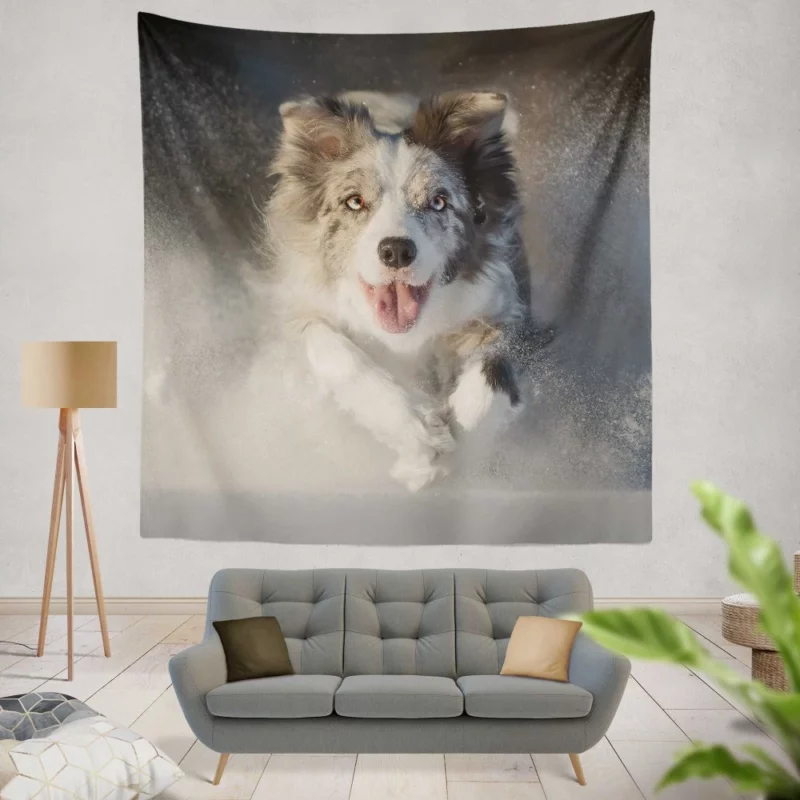 Australian Shepherd in Snowy Serenity Wall Hanging Tapestry