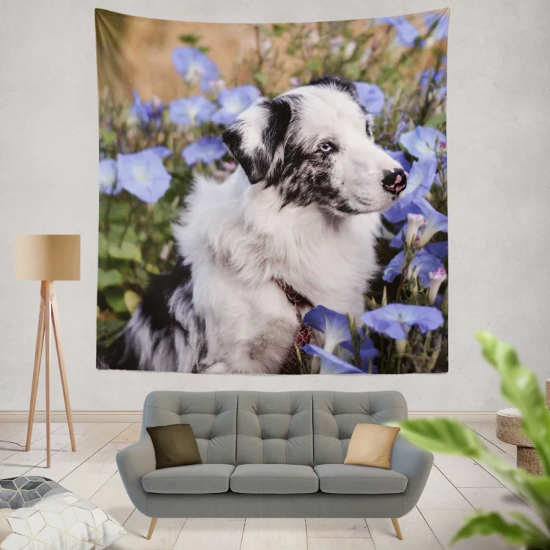 Australian Shepherd with Nature Bloom Wall Hanging Tapestry