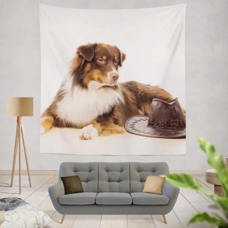 Australian Shepherd with Whimsical Hat Wall Hanging Tapestry