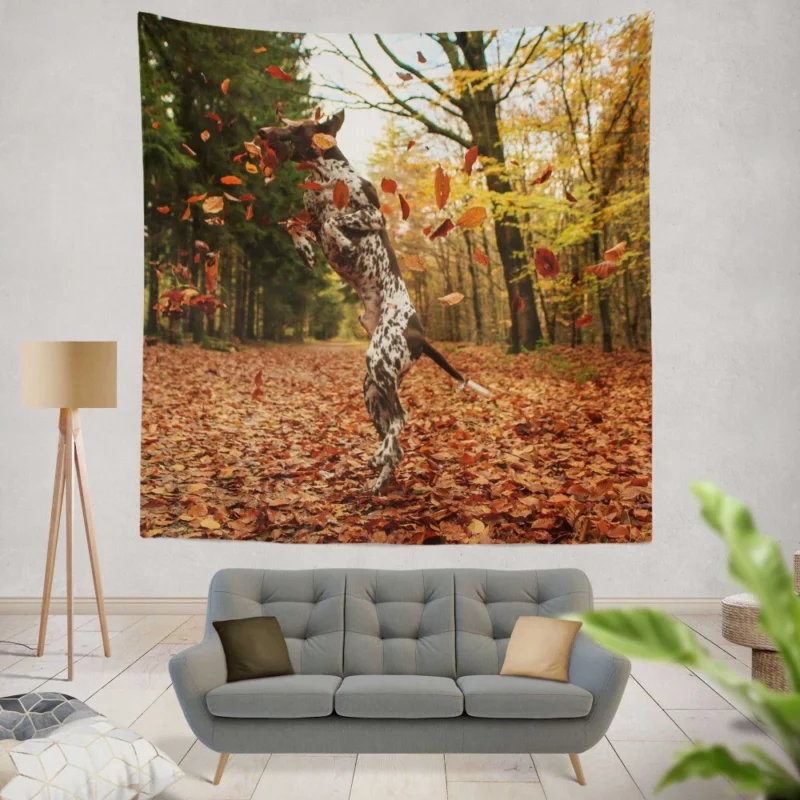 Autumn Leap of German Shorthaired Pointer Wall Hanging Tapestry