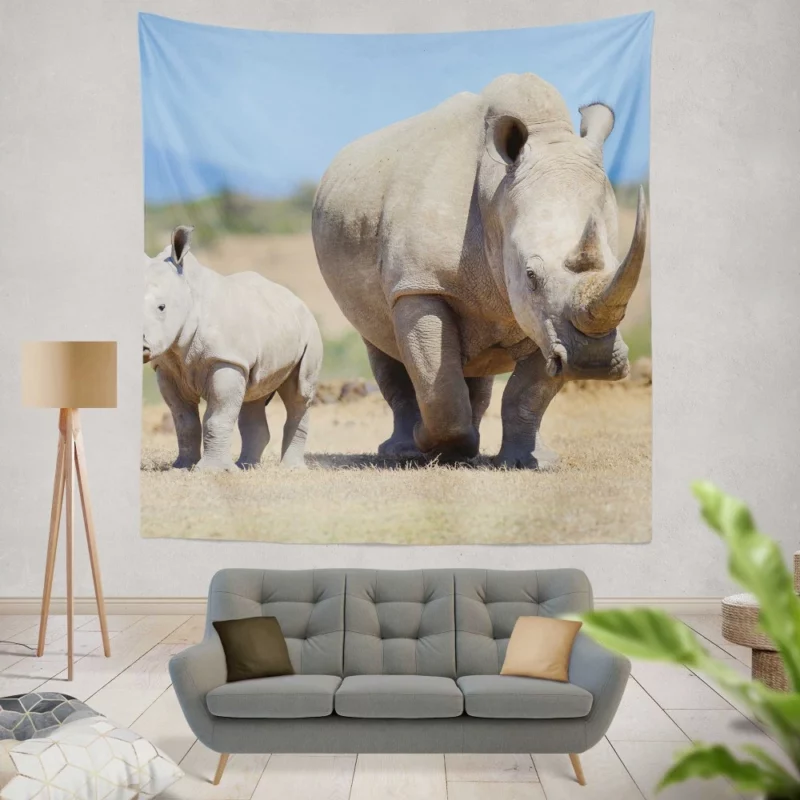 Baby Rhino Playful Adventure Wall Hanging Tapestry