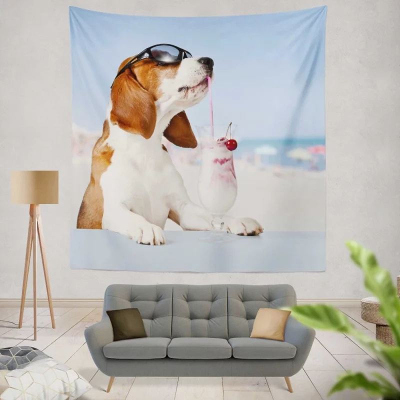 Basset Hound Humorous Moment Milkshake Joy Wall Hanging Tapestry