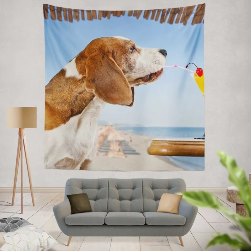 Basset Hound with a Summer Twist Playful Vibes Wall Hanging Tapestry