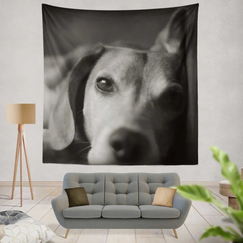 Beagle Puppies BW Charm Playful Duo Wall Hanging Tapestry