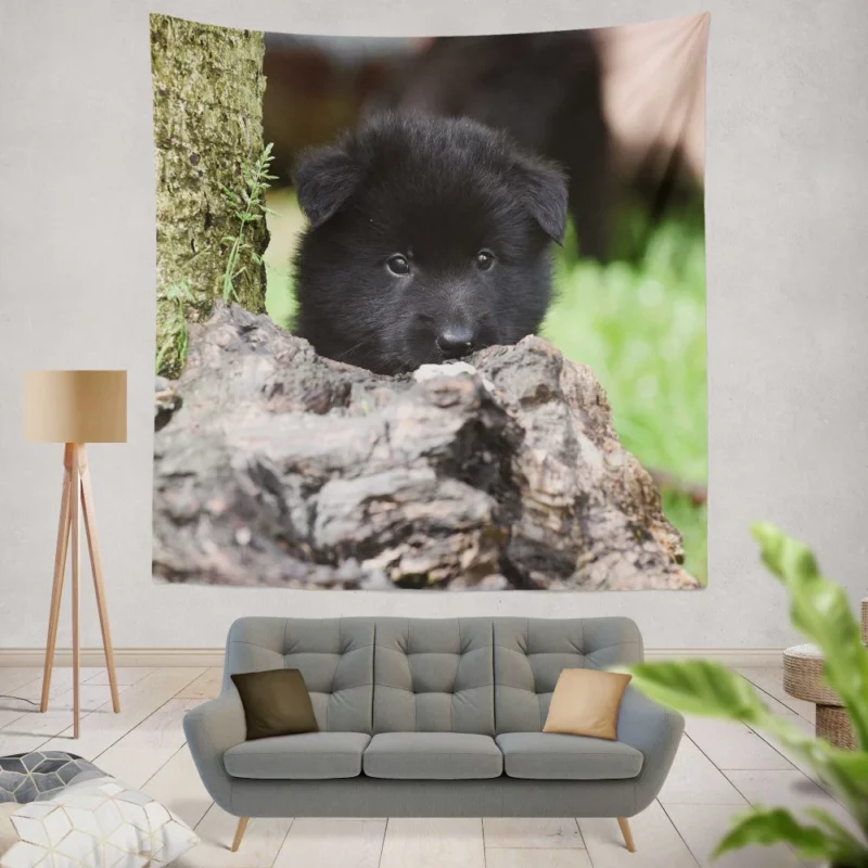 Belgian Shepherd Puppy Curious Innocence Wall Hanging Tapestry