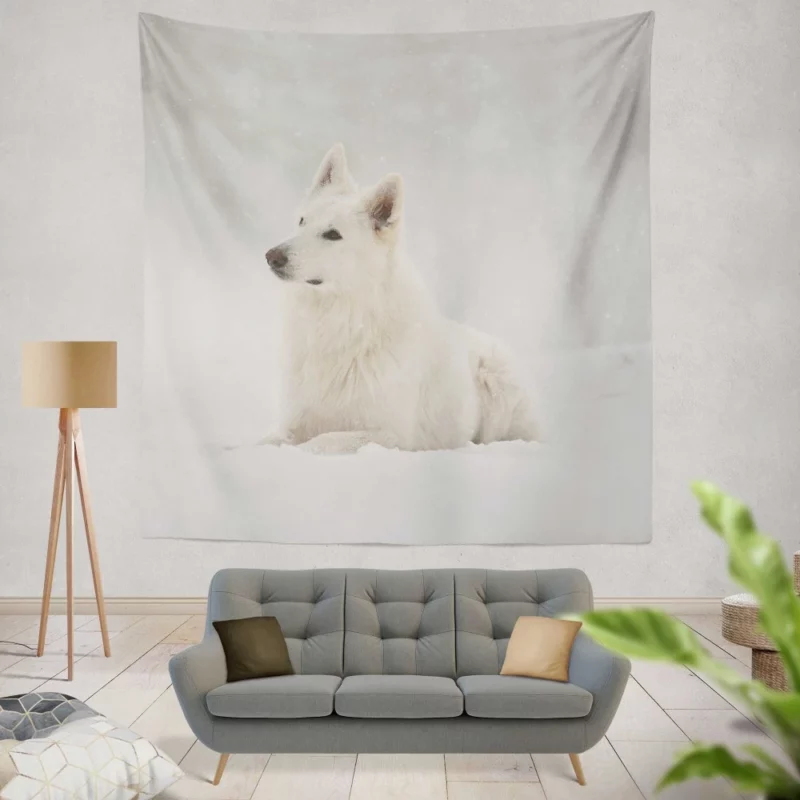 Berger Blanc Suisse in Snowfall Grace Wall Hanging Tapestry