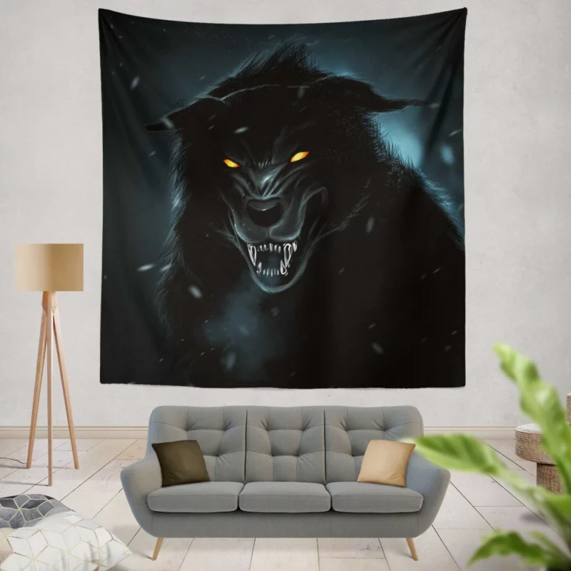 Black Wolf Shadows Midnight Enigma Wall Hanging Tapestry