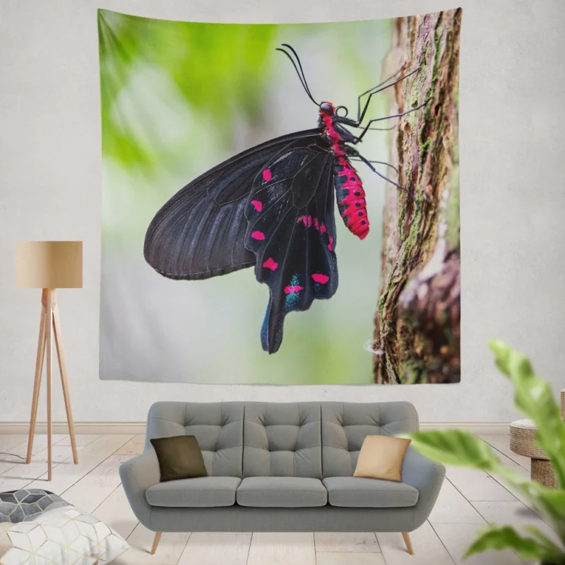 Black and Pink Butterfly Nature Elegance Wall Hanging Tapestry