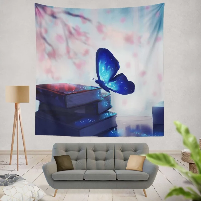 Blue Butterfly A Fantasy Tale Unfolded Wall Hanging Tapestry