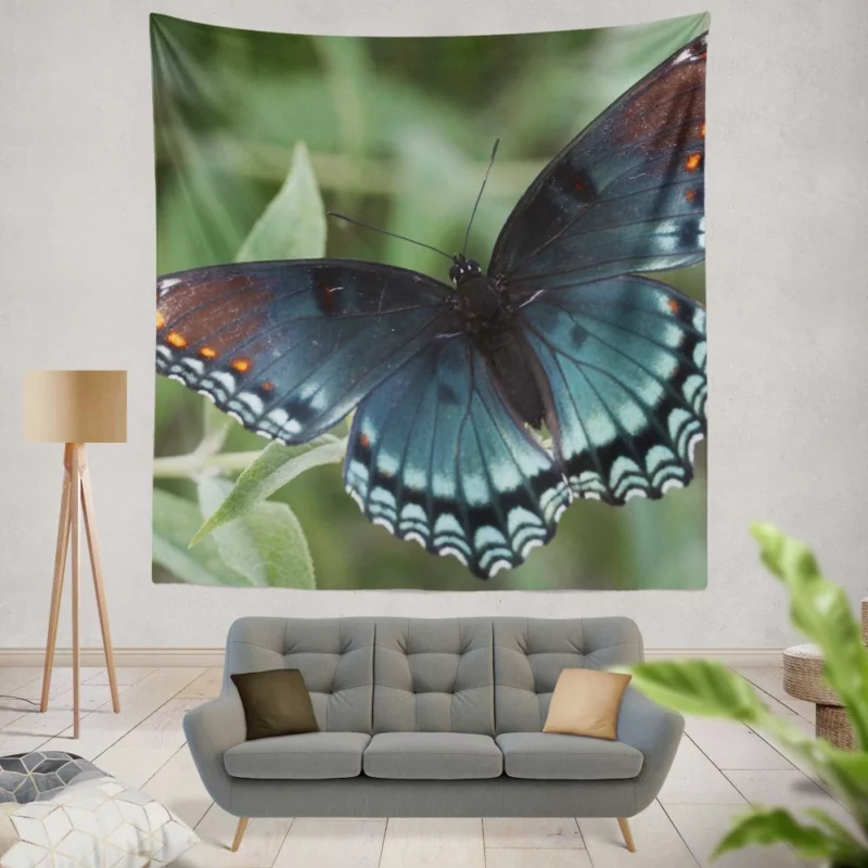 Blue Butterfly in Radiant Bloom Wall Hanging Tapestry