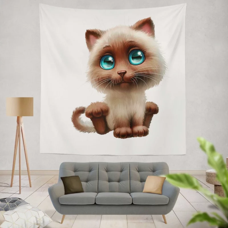 Blue-Eyed Cat Mysterious Stare Wall Hanging Tapestry